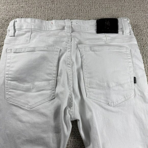 Makobi White Distressed Slim Fit Denim Jeans White Zip Men’s Size 36 x 32 - Picture 6 of 6